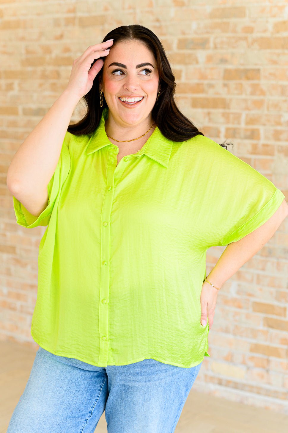 Bright Idea Button Down in Citrus - Uptown Boutique Ramona