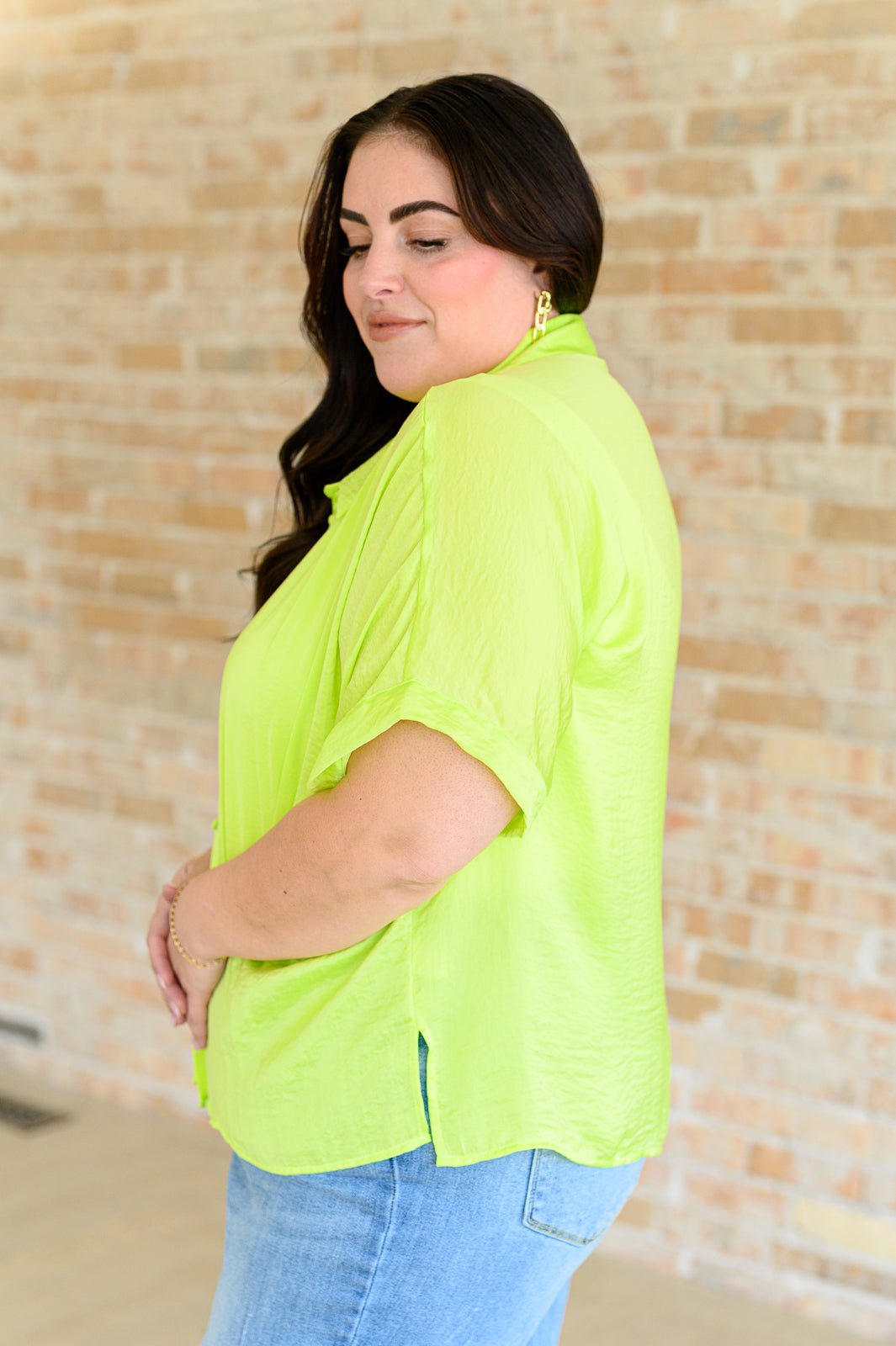 Bright Idea Button Down in Citrus - Uptown Boutique Ramona