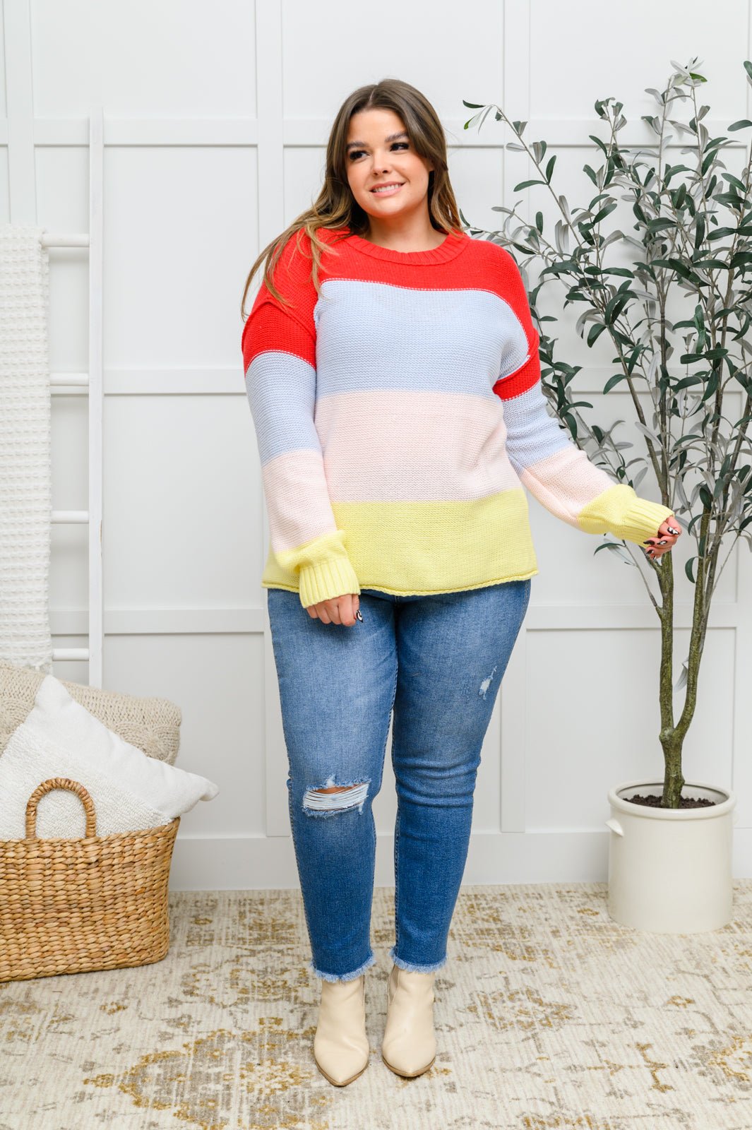 Bright Striped Knit Sweater (Online Exclusive) - Uptown Boutique Ramona