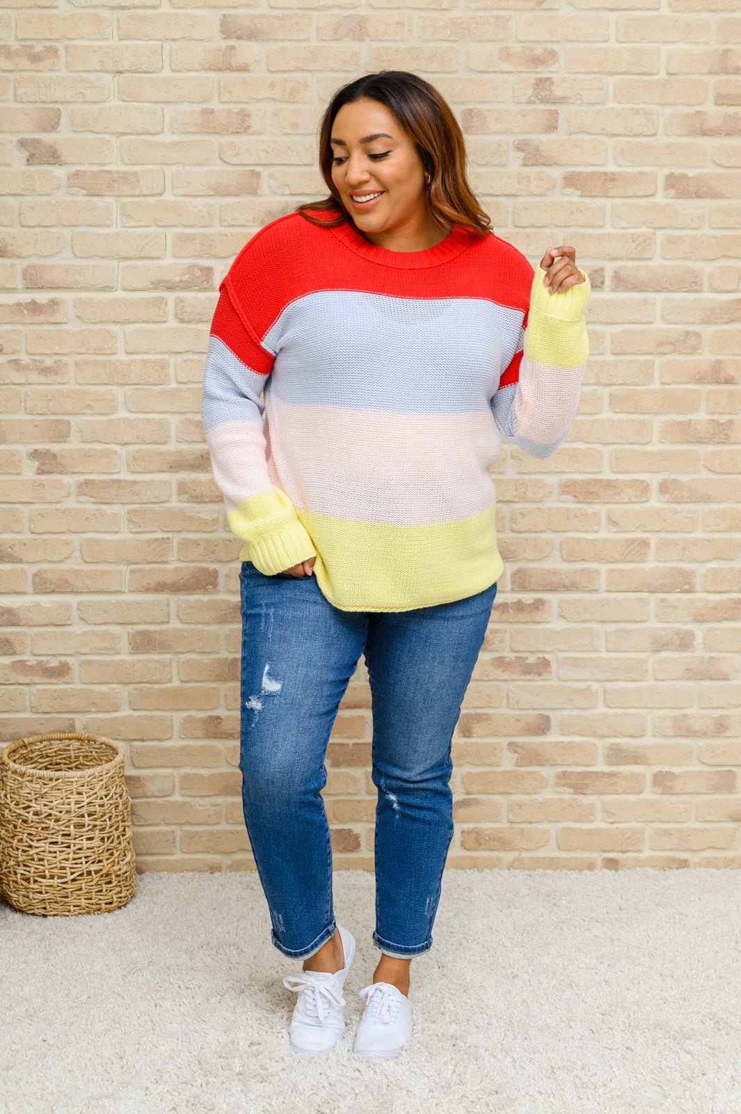 Bright Striped Knit Sweater (Online Exclusive) - Uptown Boutique Ramona