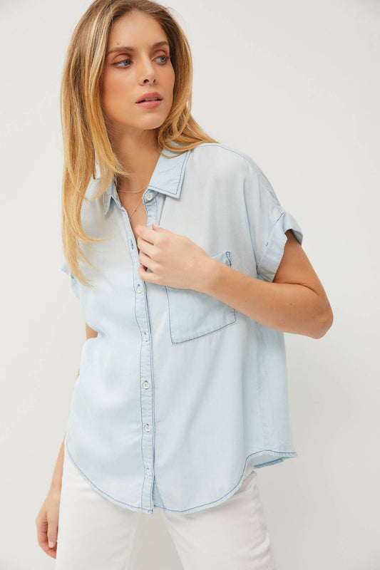 Brighten Your Days Chambray Blouse - Uptown Boutique Ramona