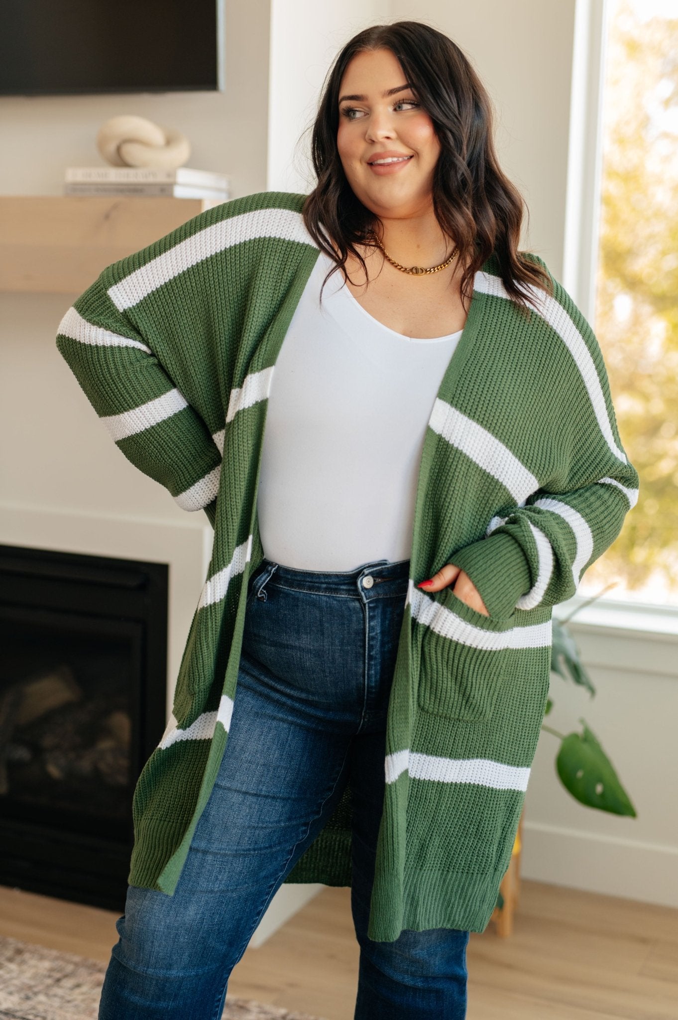 Brighter is Better Striped Cardigan in Green (Online Exclusive) - Uptown Boutique Ramona