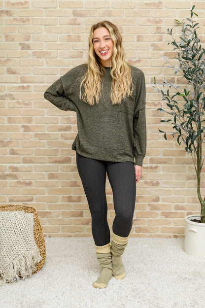 Brushed Drop Shoulder Sweater In Olive (Online Exclusive) - Uptown Boutique Ramona