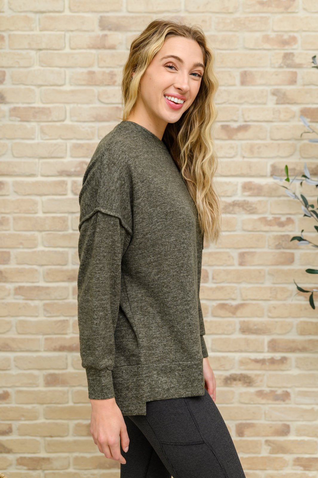 Brushed Drop Shoulder Sweater In Olive (Online Exclusive) - Uptown Boutique Ramona