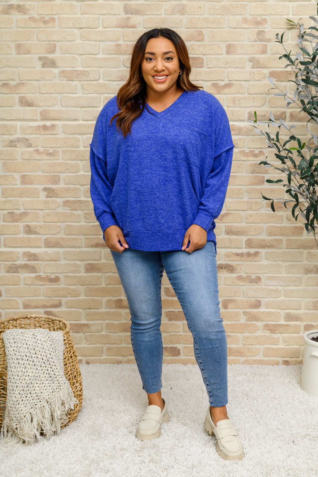 Brushed Soft Sweater In Blue (Online Exclusive) - Uptown Boutique Ramona