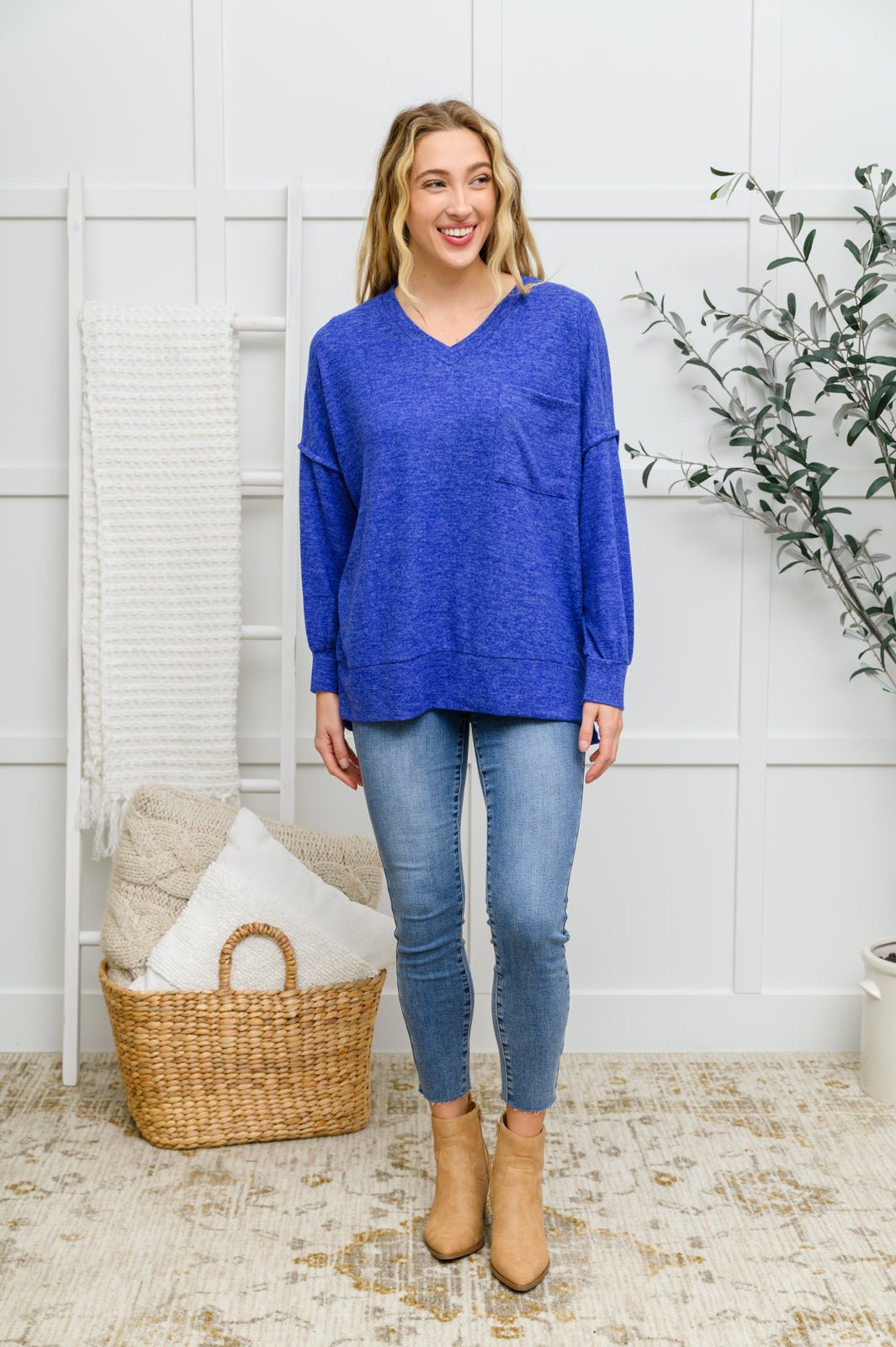 Brushed Soft Sweater In Blue (Online Exclusive) - Uptown Boutique Ramona