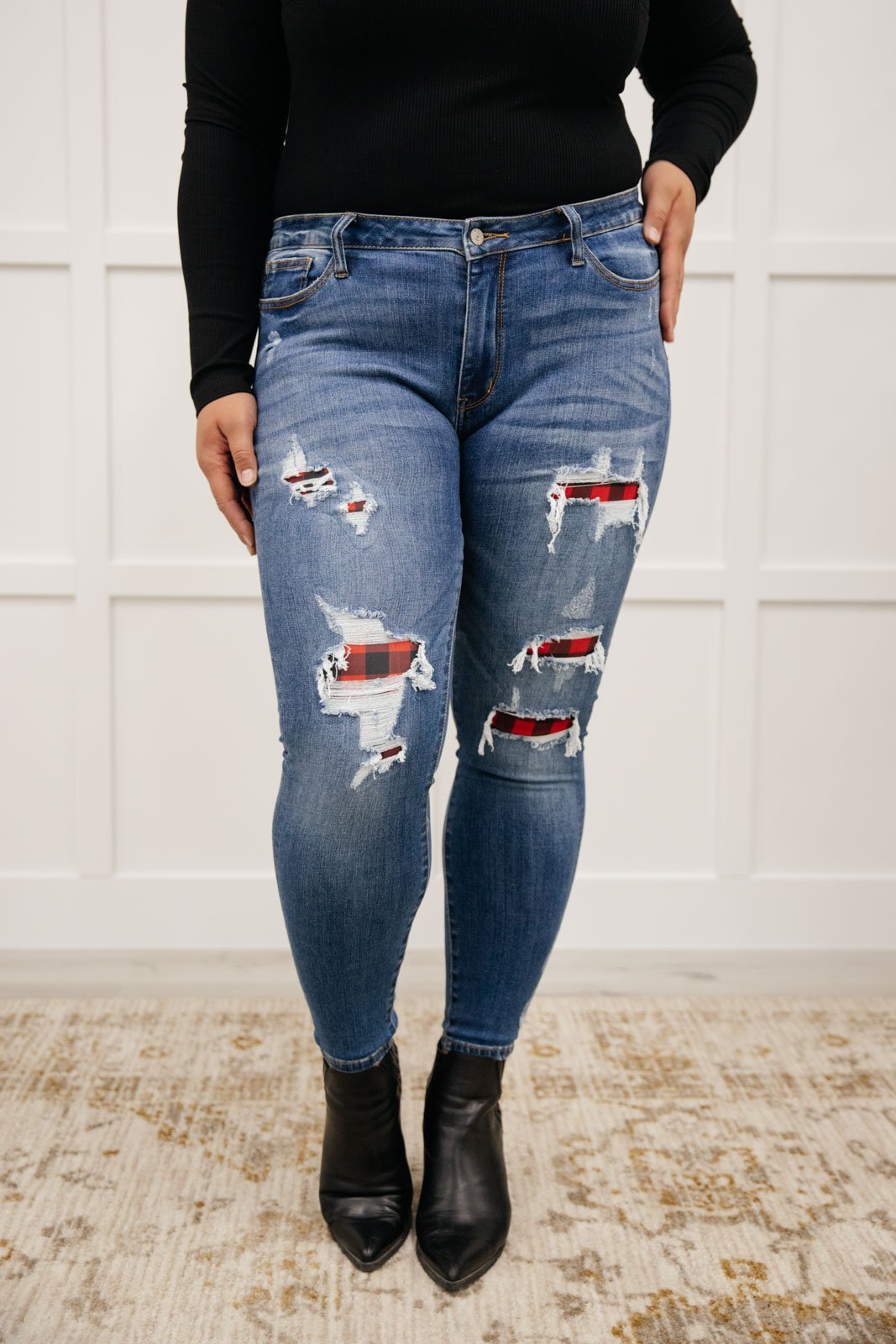 Buffalo Plaid Peek - A - Boo Skinnies (Online Exclusive) - Uptown Boutique Ramona