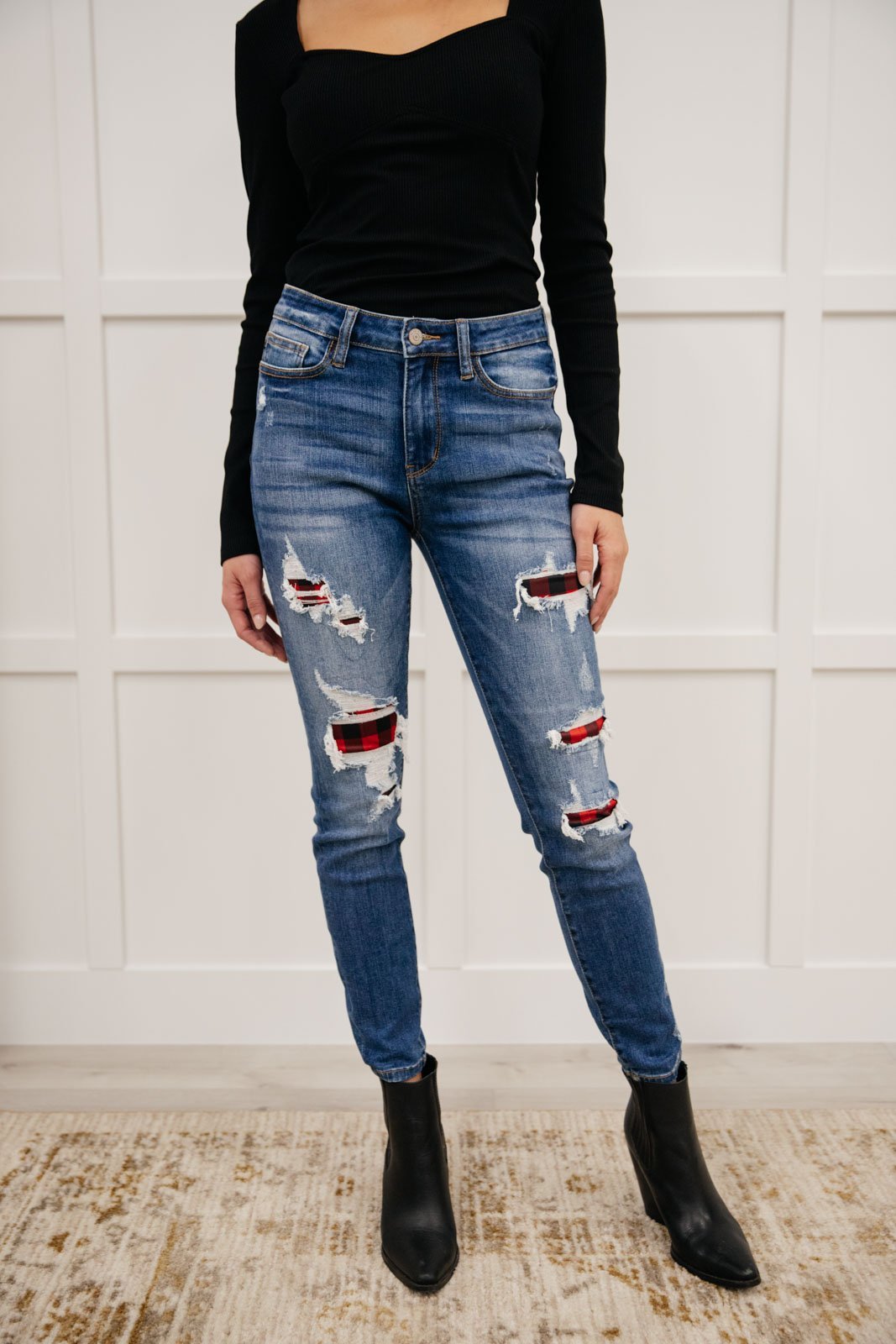 Buffalo Plaid Peek - A - Boo Skinnies (Online Exclusive) - Uptown Boutique Ramona