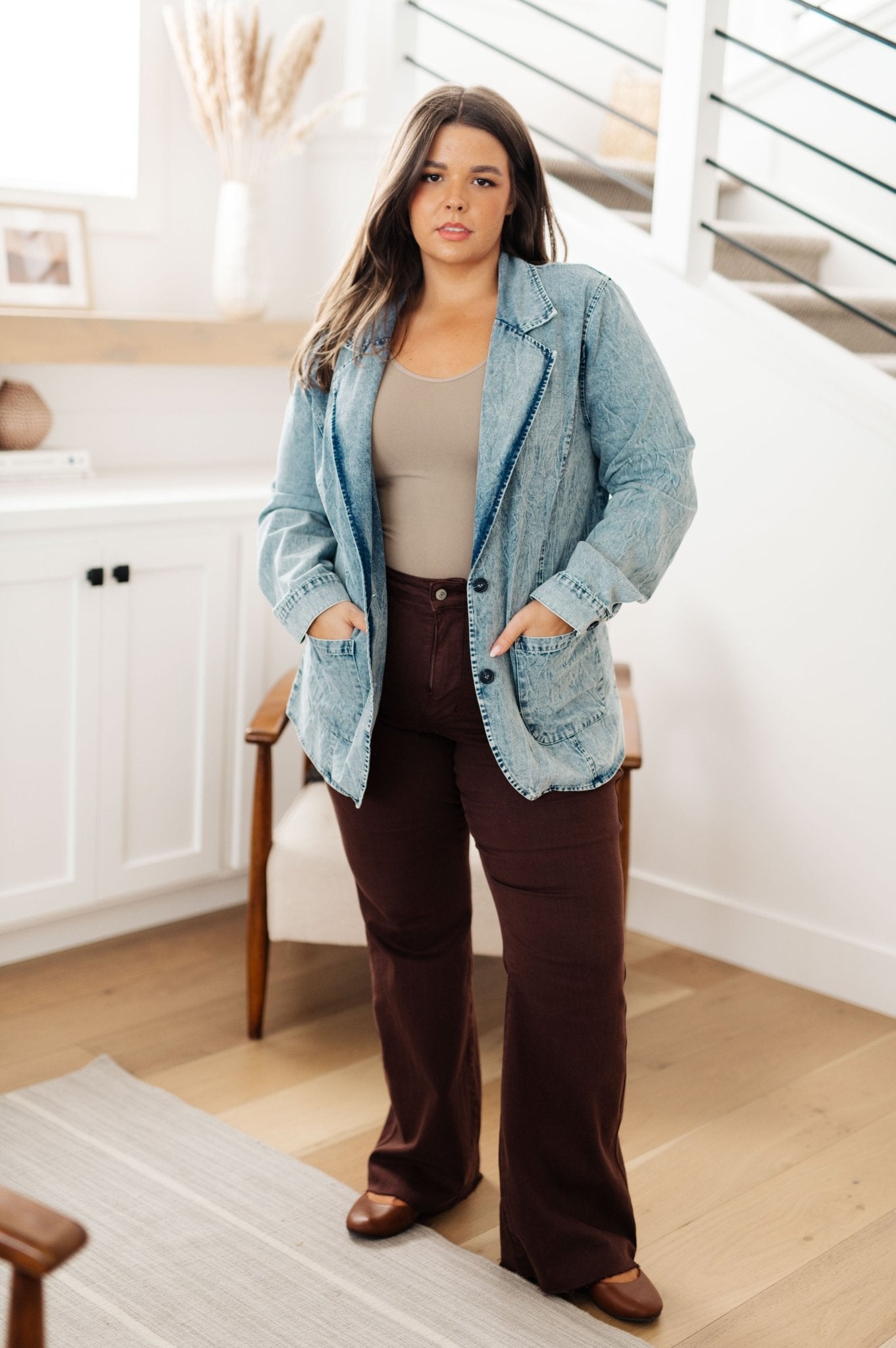 Business Brunch Denim Blazer (Online Exclusive) - Uptown Boutique Ramona