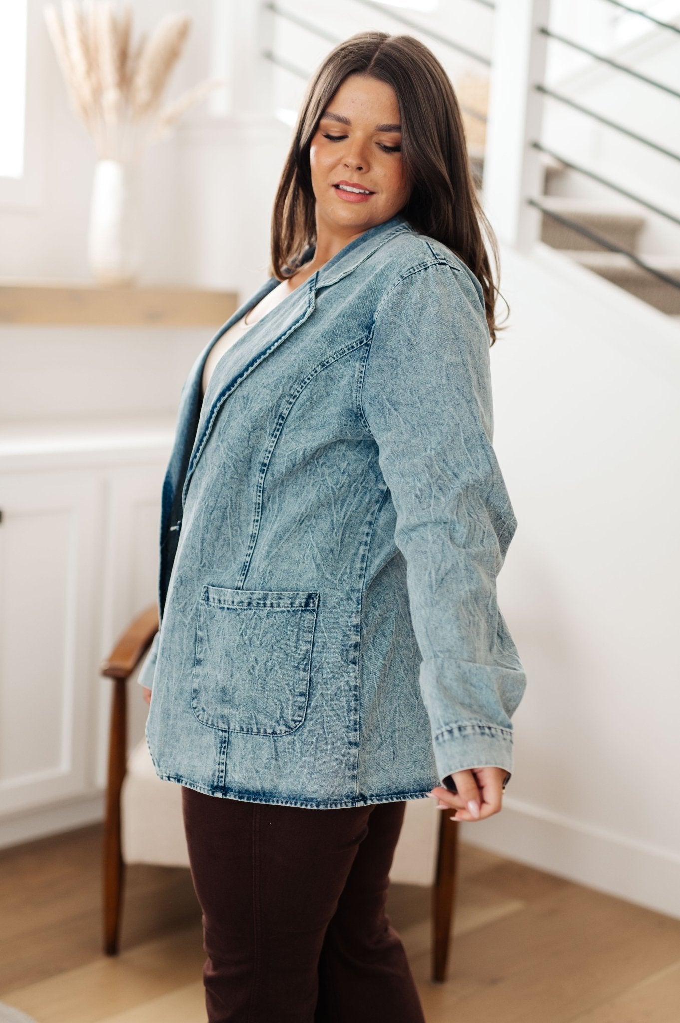 Business Brunch Denim Blazer (Online Exclusive) - Uptown Boutique Ramona