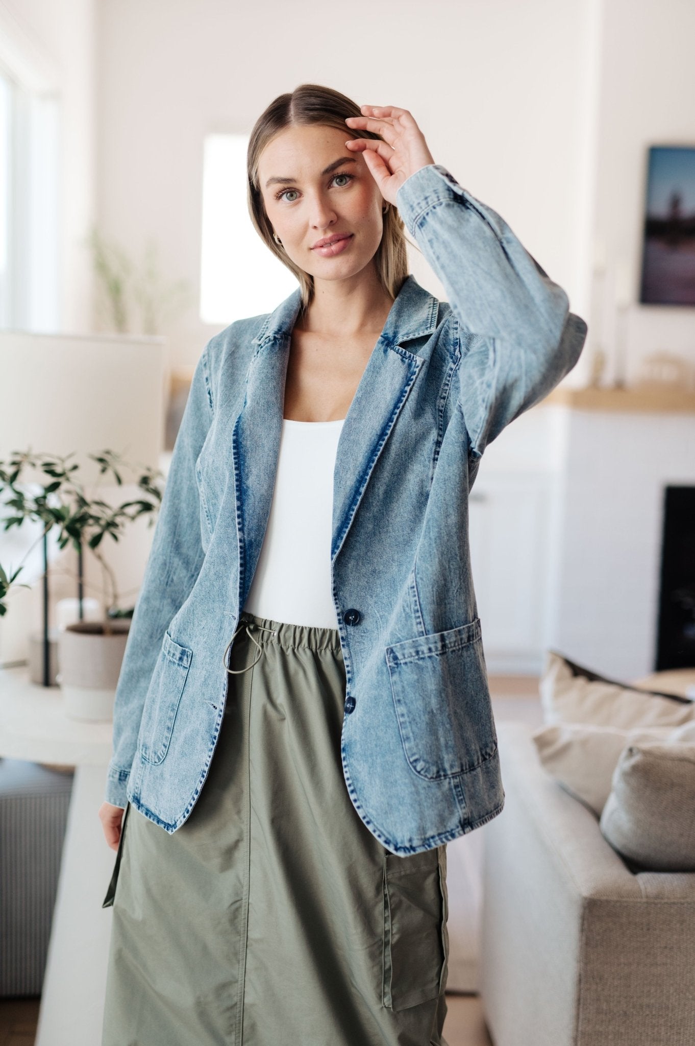 Business Brunch Denim Blazer (Online Exclusive) - Uptown Boutique Ramona