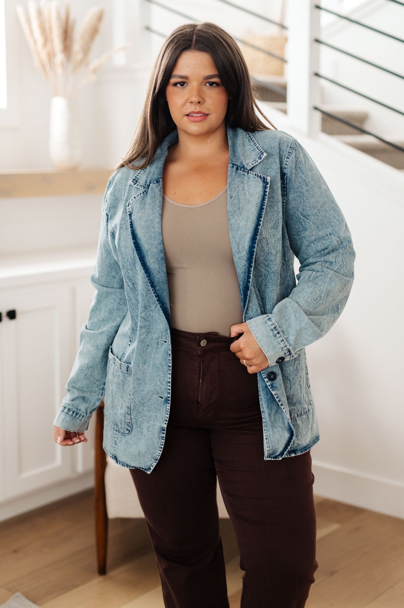 Business Brunch Denim Blazer (Online Exclusive) - Uptown Boutique Ramona