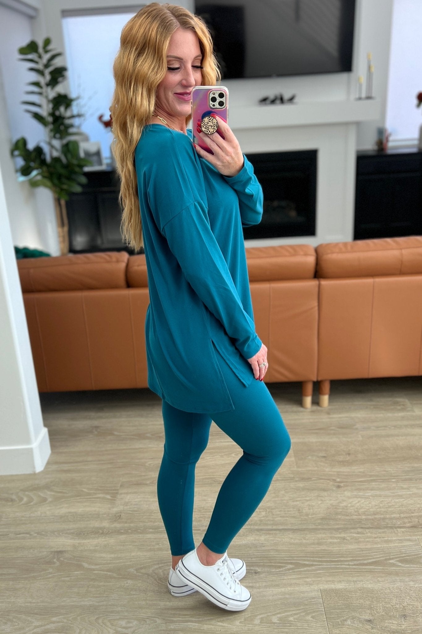 Buttery Soft V - Neck Long Sleeve Loungewear Set in Teal (Online Exclusive) - Uptown Boutique Ramona