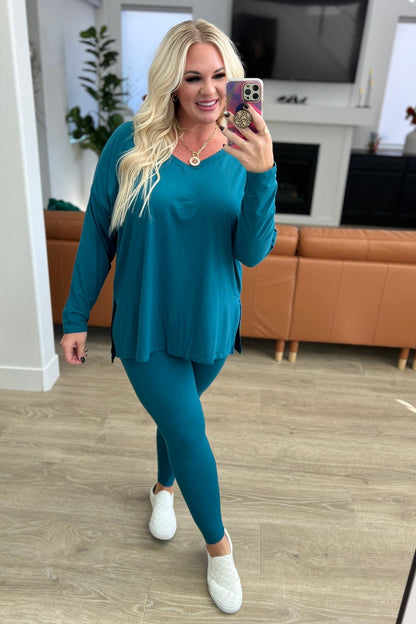 Buttery Soft V - Neck Long Sleeve Loungewear Set in Teal (Online Exclusive) - Uptown Boutique Ramona