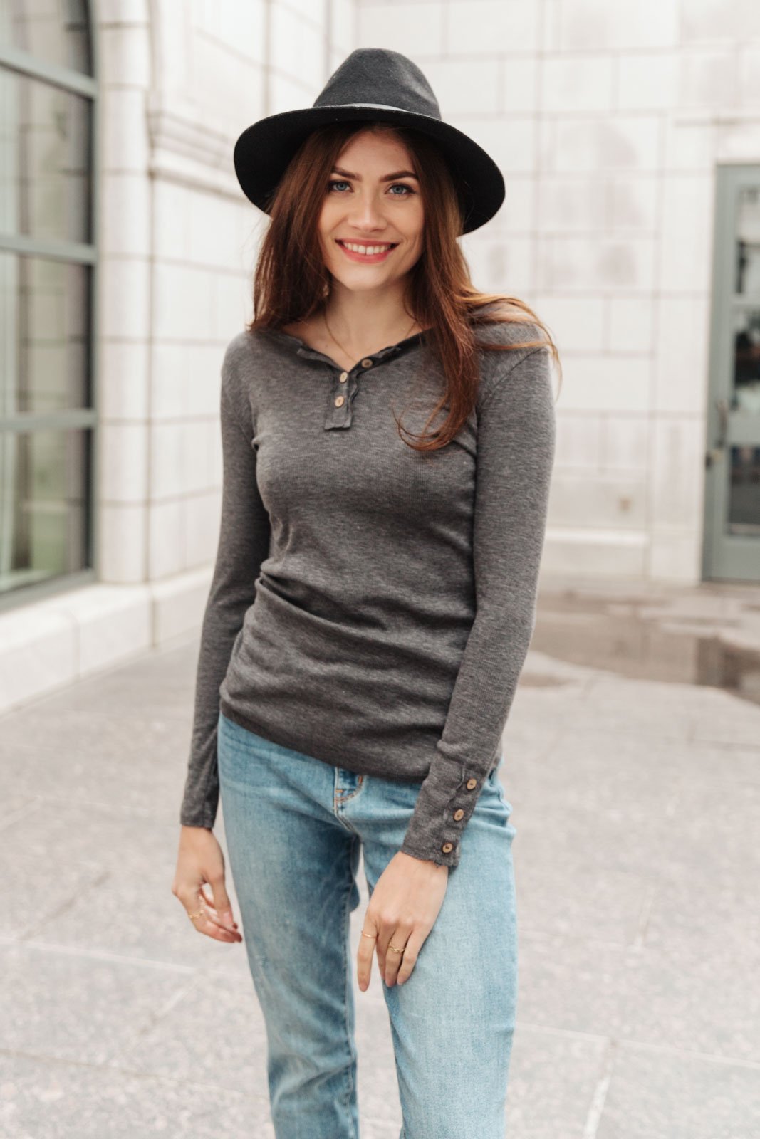 By The Fireplace Thermal Top in Charcoal (Online Exclusive) - Uptown Boutique Ramona