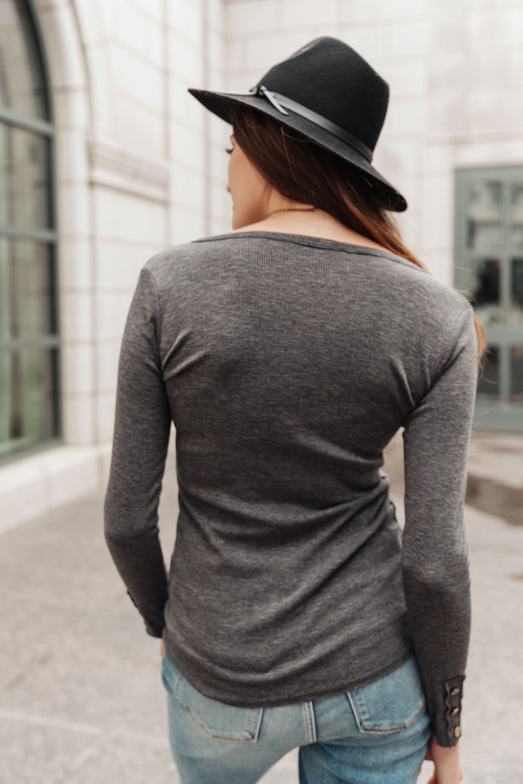 By The Fireplace Thermal Top in Charcoal (Online Exclusive) - Uptown Boutique Ramona