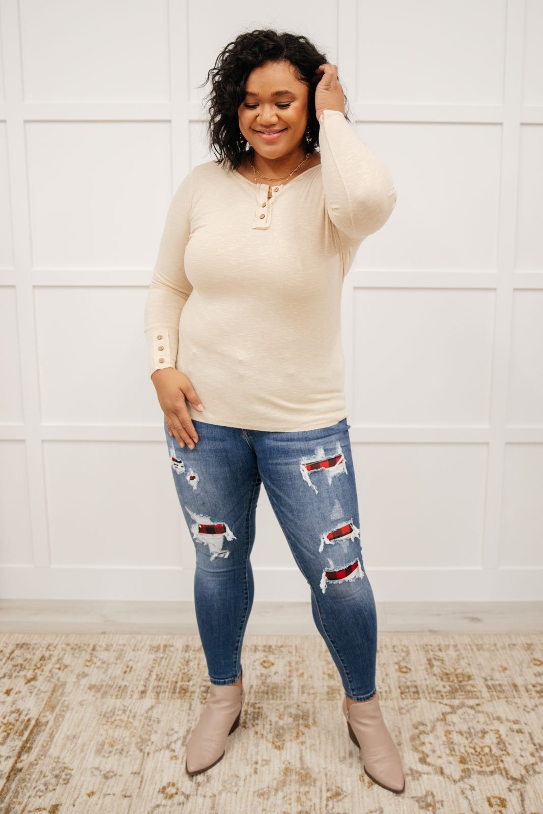 By The Fireplace Thermal Top in Oatmeal (Online Exclusive) - Uptown Boutique Ramona