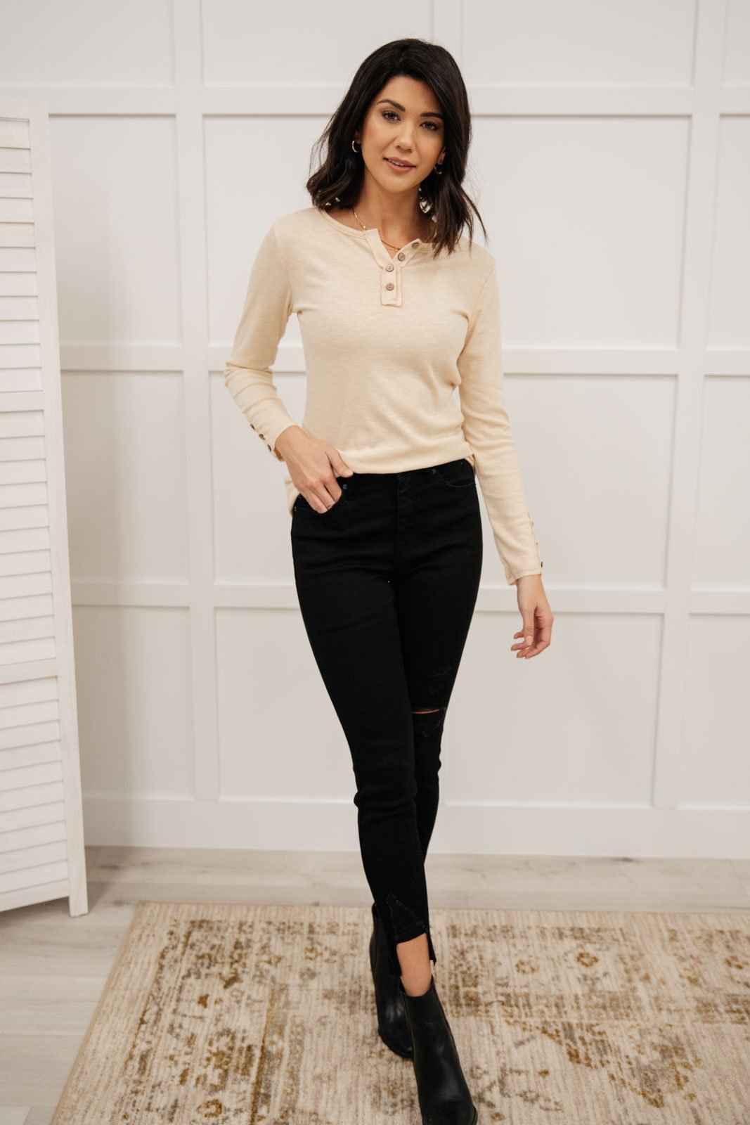 By The Fireplace Thermal Top in Oatmeal (Online Exclusive) - Uptown Boutique Ramona