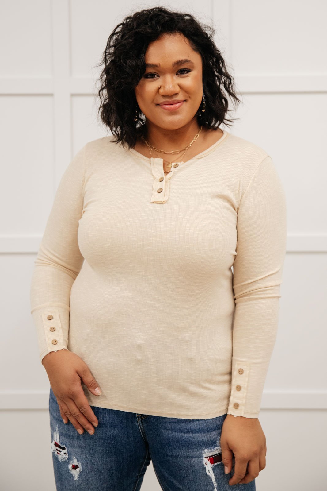 By The Fireplace Thermal Top in Oatmeal (Online Exclusive) - Uptown Boutique Ramona