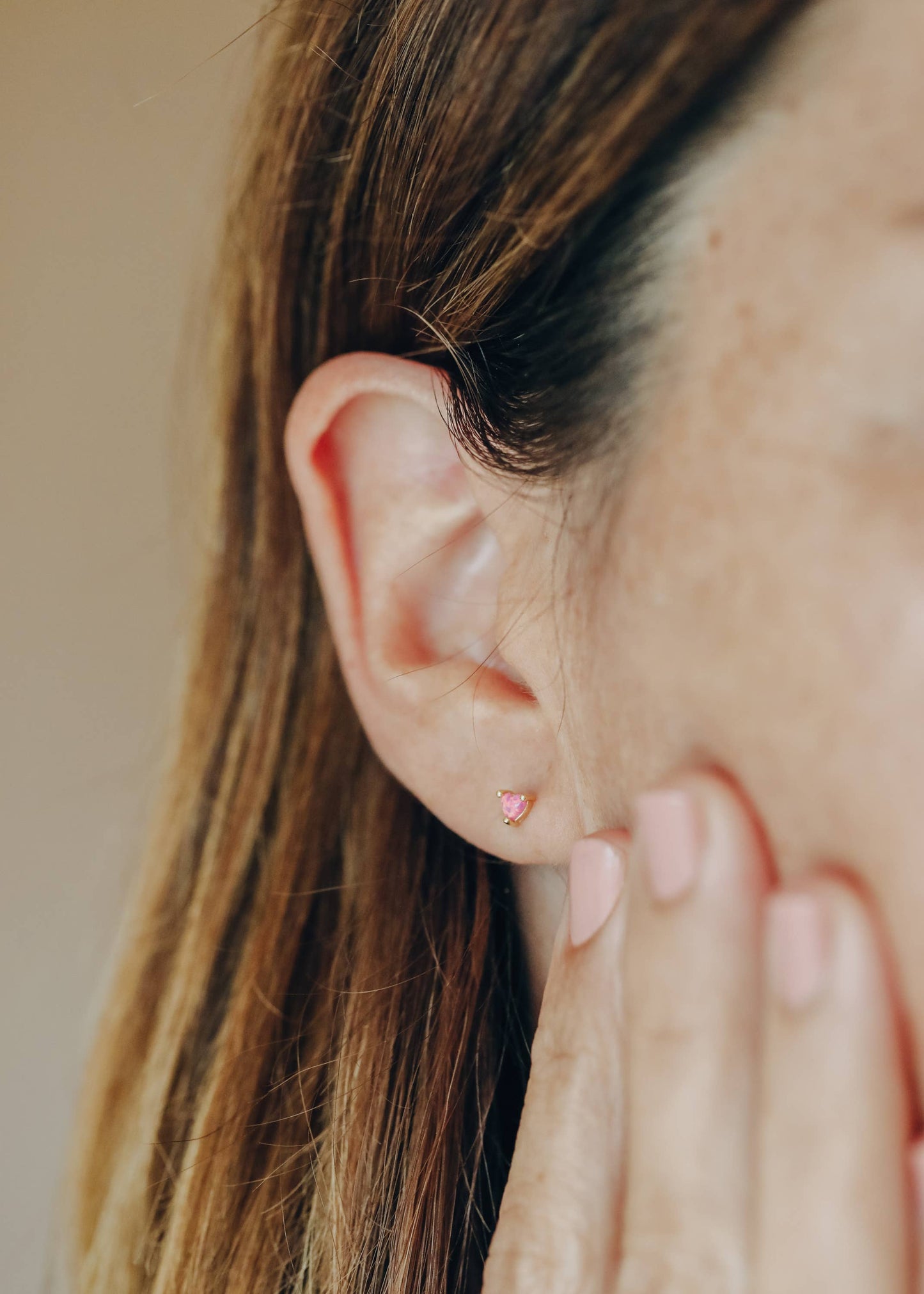 Tiny Pink Opal Heart Earrings