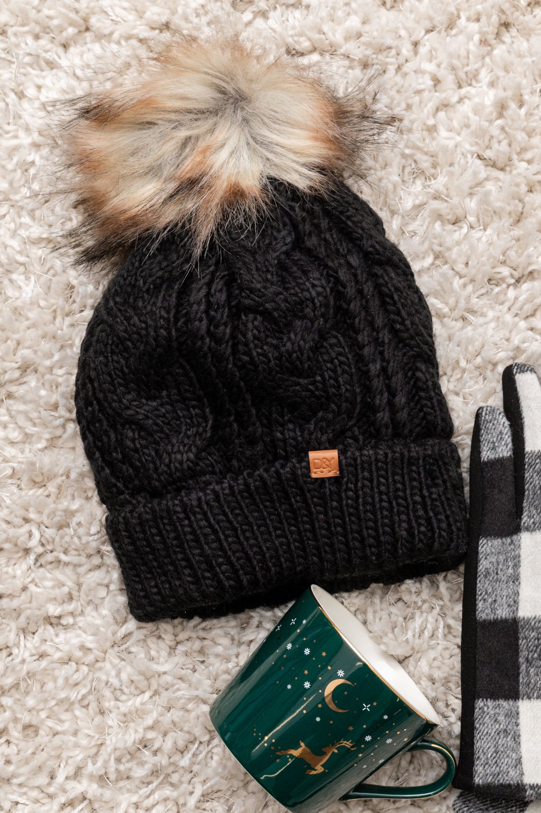 Cable Knit Cuffed Beanie In Black (Online Exclusive) - Uptown Boutique Ramona