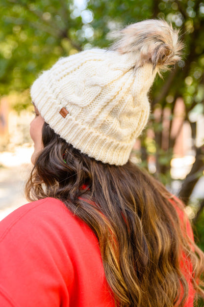 Cable Knit Cuffed Beanie In Ivory (Online Exclusive) - Uptown Boutique Ramona