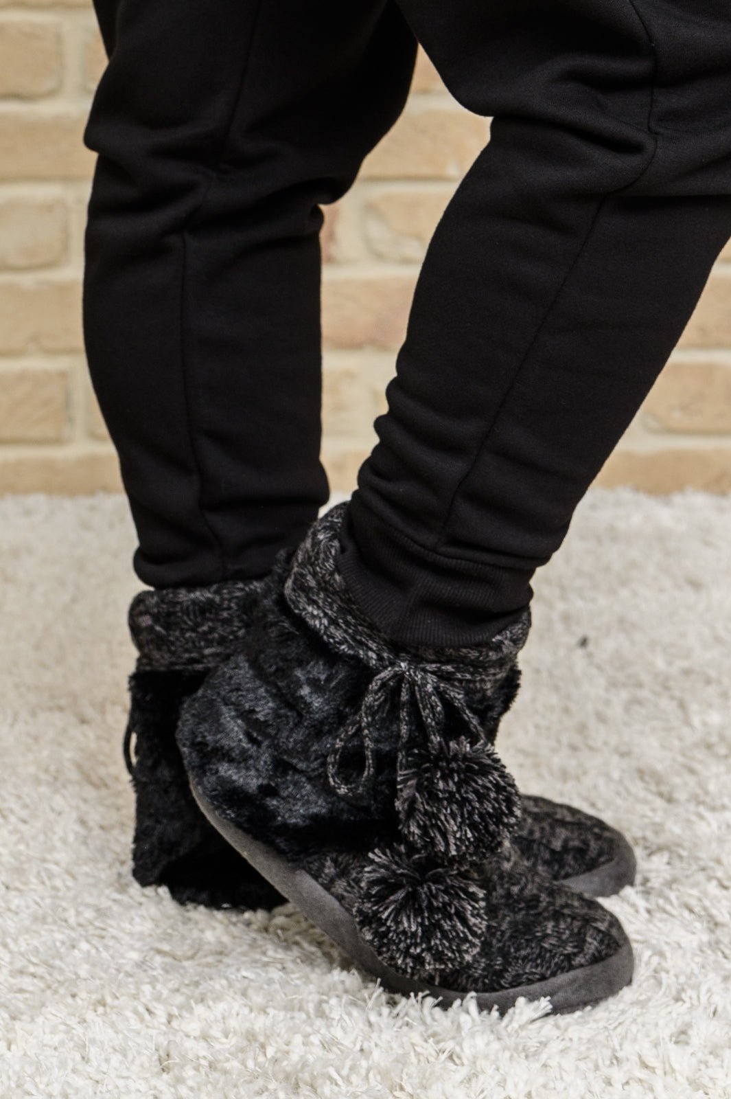 Cable Knit Slipper Boots With Pompom Trim (Online Exclusive) - Uptown Boutique Ramona