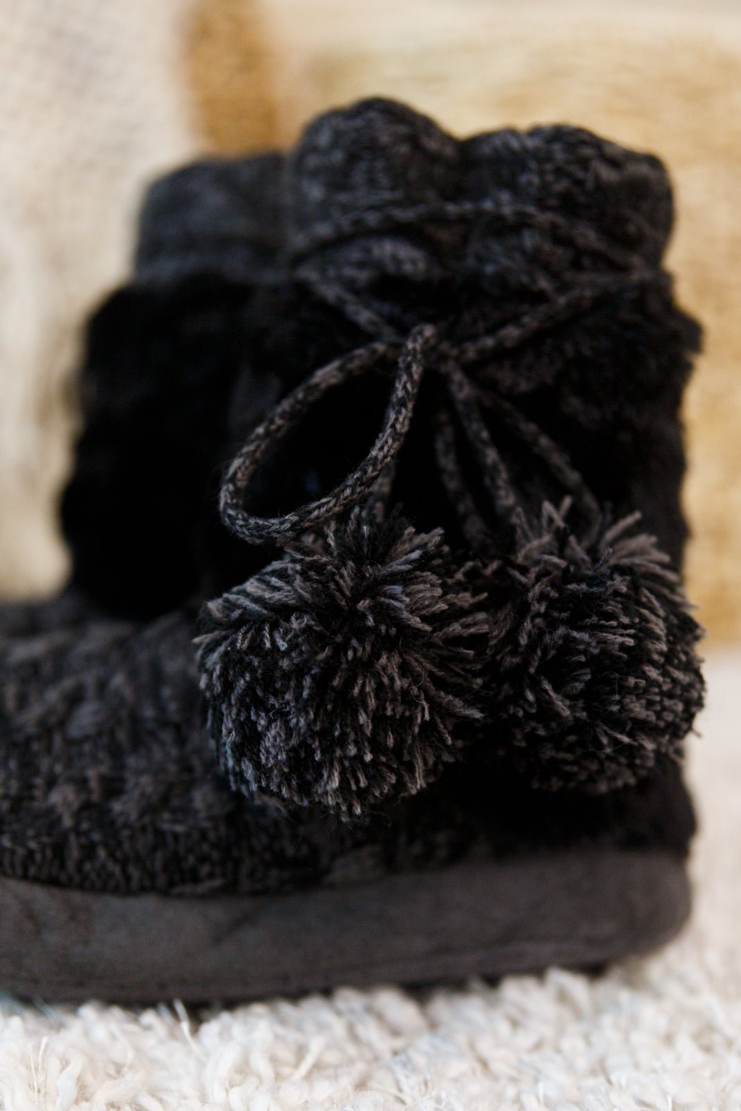 Cable Knit Slipper Boots With Pompom Trim (Online Exclusive) - Uptown Boutique Ramona