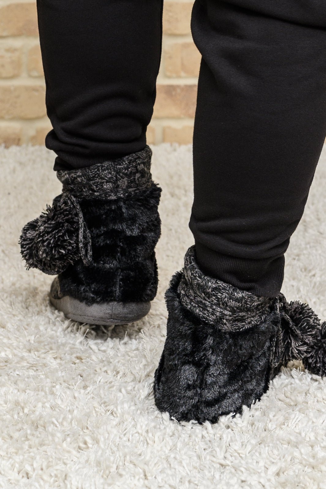 Cable Knit Slipper Boots With Pompom Trim (Online Exclusive) - Uptown Boutique Ramona