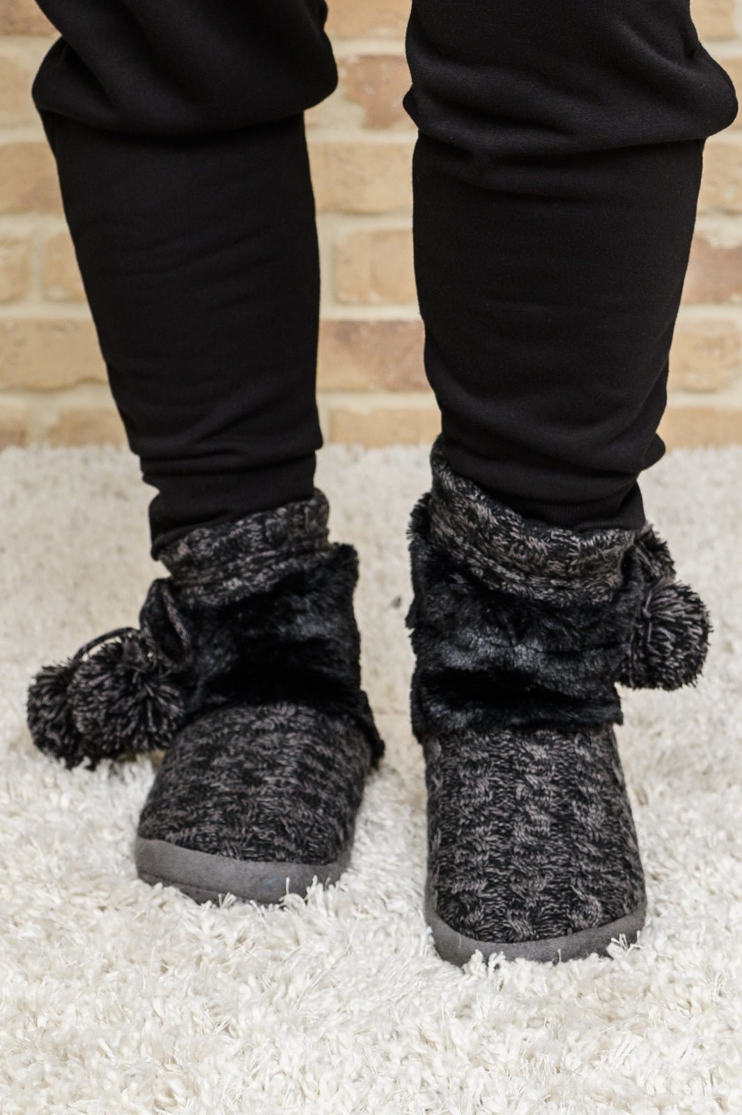 Cable Knit Slipper Boots With Pompom Trim (Online Exclusive) - Uptown Boutique Ramona