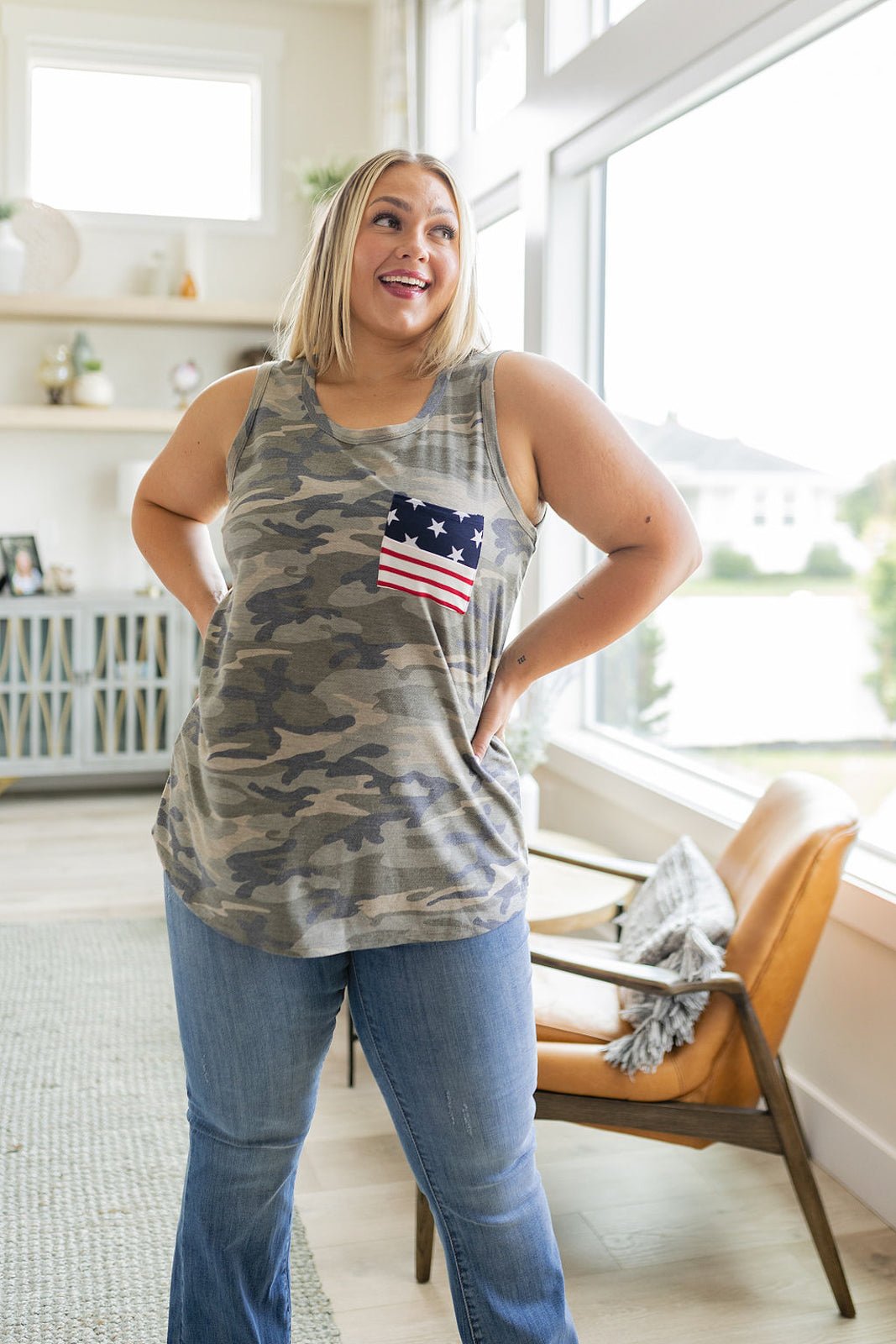 Camouflage Flag Pocket Tank (Online Exclusive) - Uptown Boutique Ramona