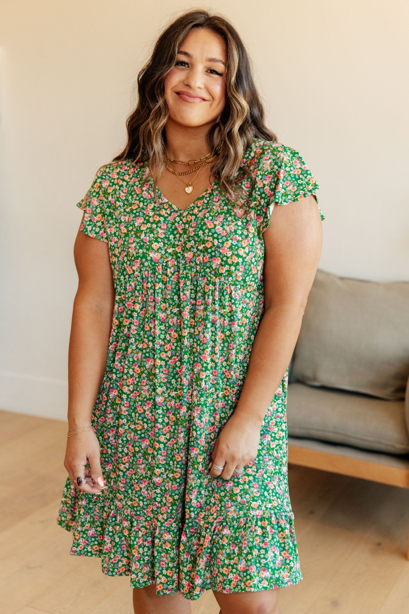 Can't Fight the Feeling Floral Dress in Green (Online Exclusive) - Uptown Boutique Ramona