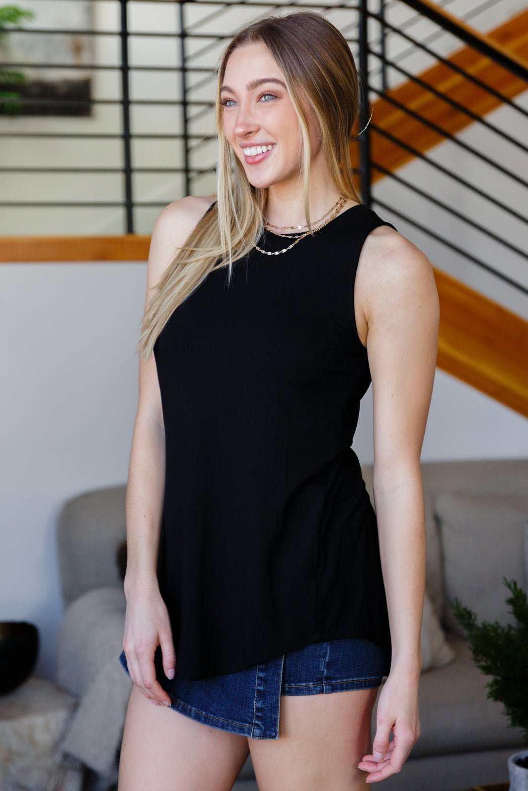 Can't Wait For Spring Hi - Low Sleeveless Top in Black (Online Exclusive) - Uptown Boutique Ramona