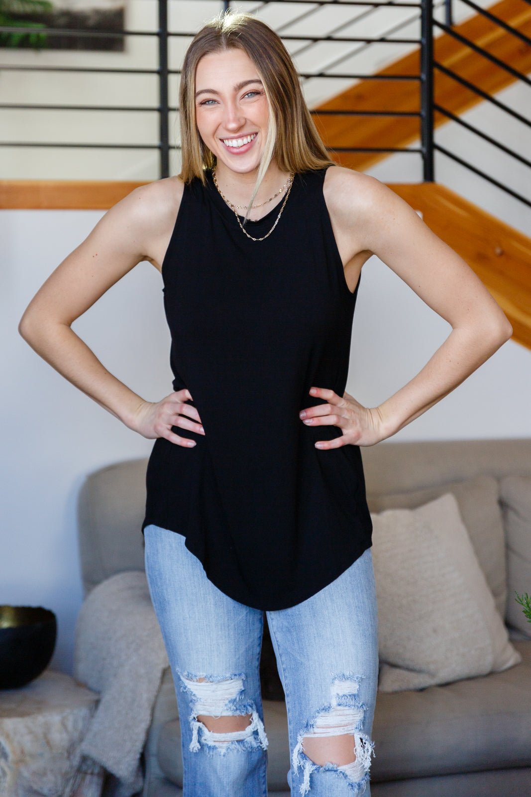 Can't Wait For Spring Hi - Low Sleeveless Top in Black (Online Exclusive) - Uptown Boutique Ramona