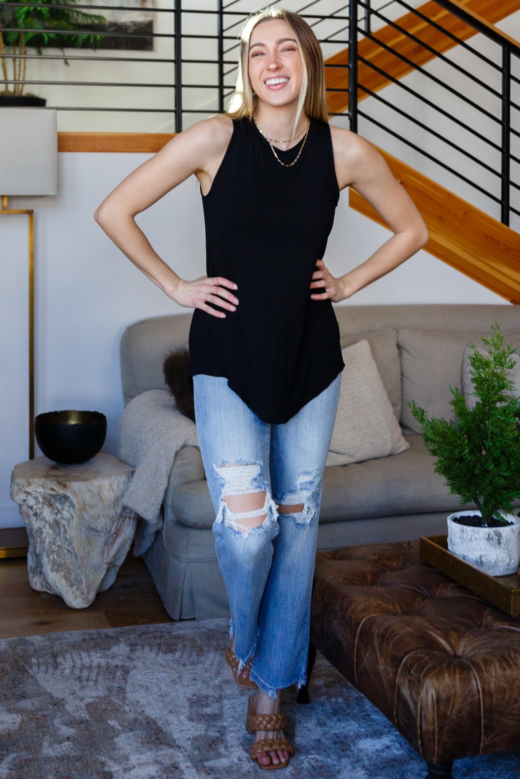 Can't Wait For Spring Hi - Low Sleeveless Top in Black (Online Exclusive) - Uptown Boutique Ramona