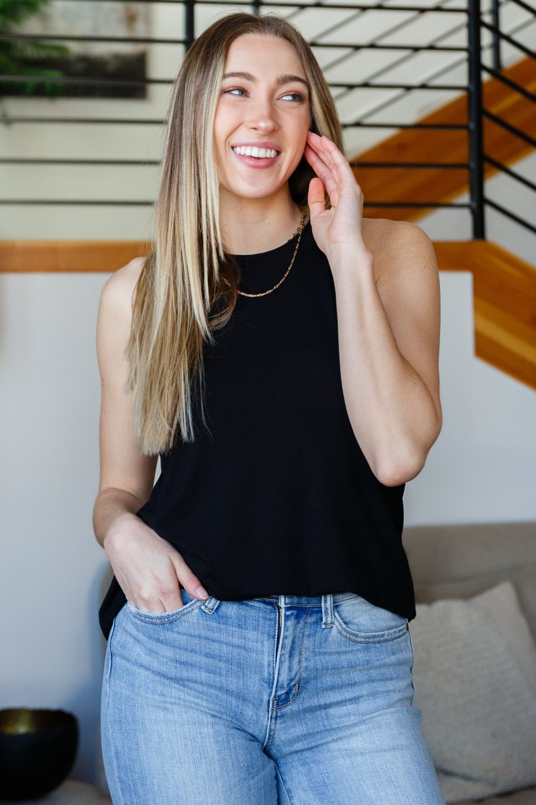 Can't Wait For Spring Hi - Low Sleeveless Top in Black (Online Exclusive) - Uptown Boutique Ramona