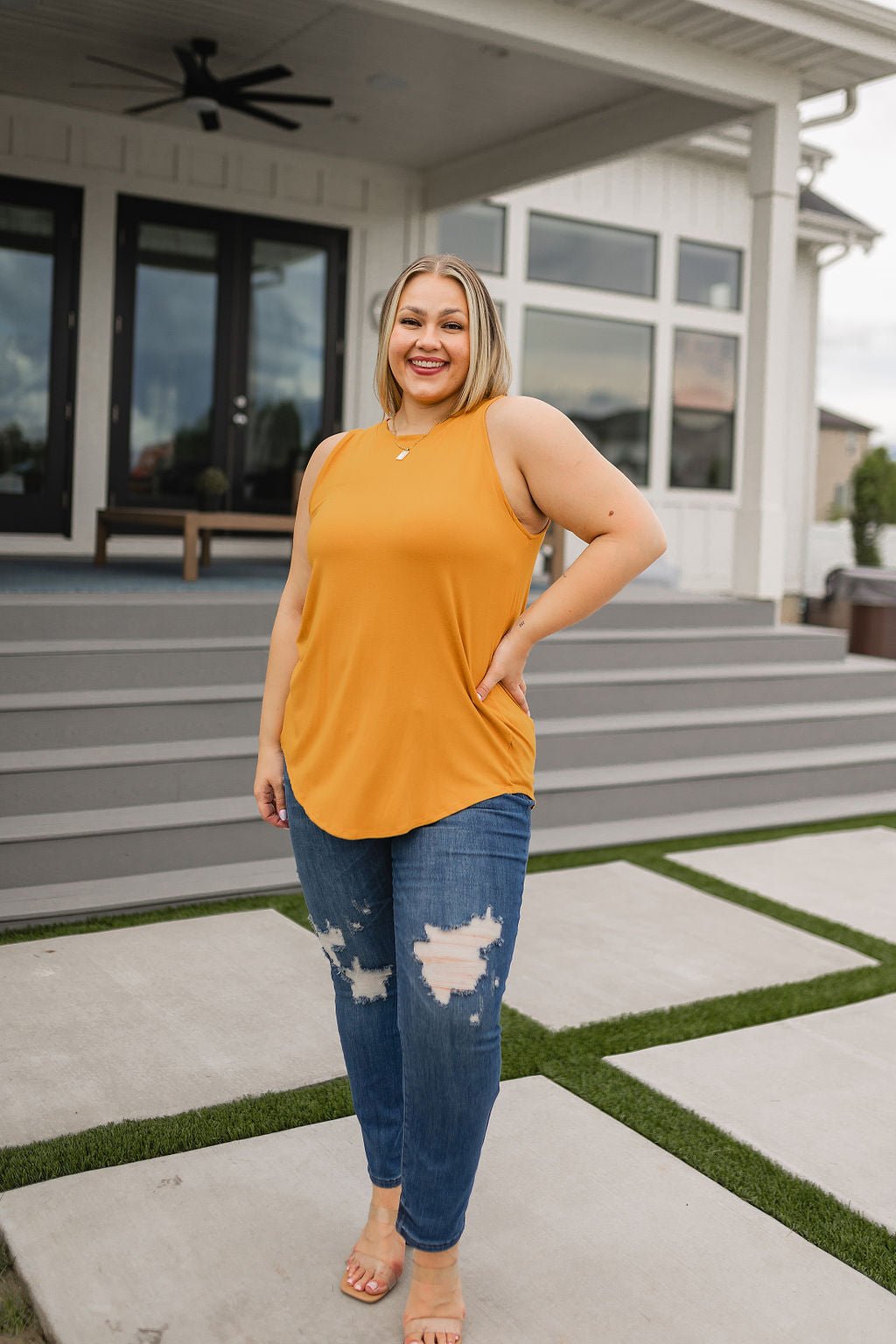 Can't Wait for Spring Hi - Low Sleeveless Top in Mustard (Online Exclusive) - Uptown Boutique Ramona