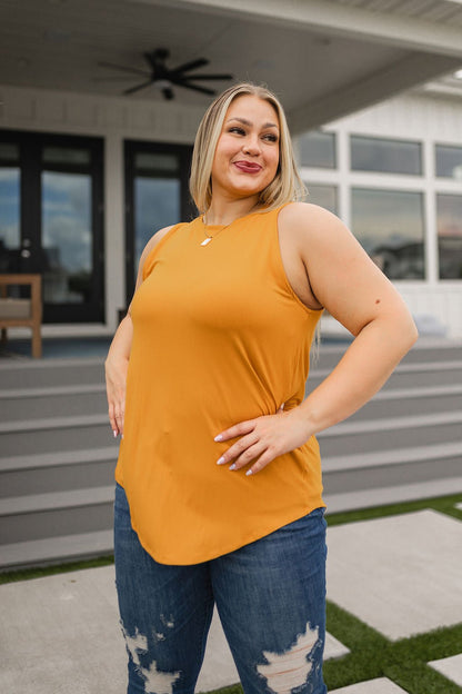 Can't Wait for Spring Hi - Low Sleeveless Top in Mustard (Online Exclusive) - Uptown Boutique Ramona