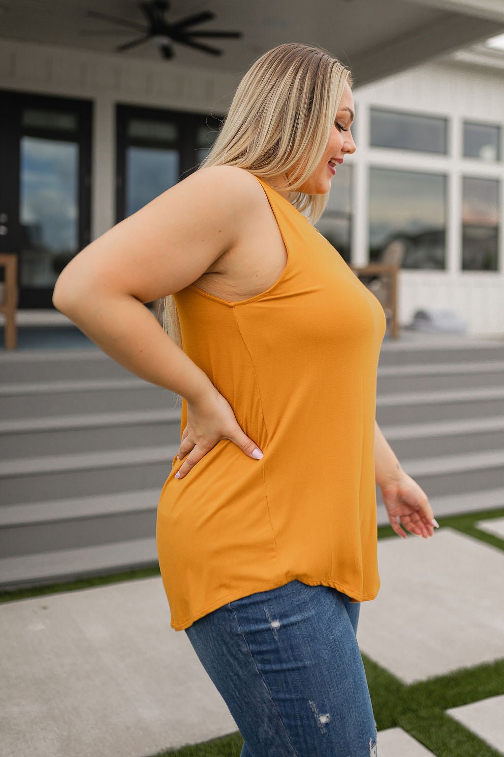 Can't Wait for Spring Hi - Low Sleeveless Top in Mustard (Online Exclusive) - Uptown Boutique Ramona