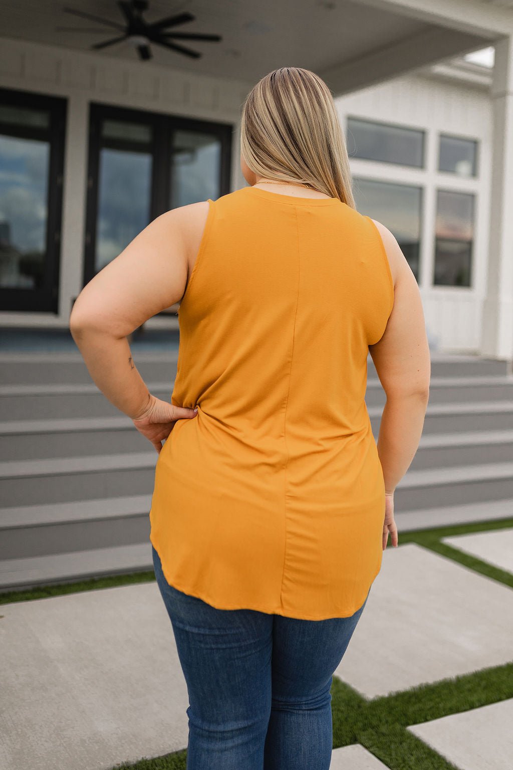 Can't Wait for Spring Hi - Low Sleeveless Top in Mustard (Online Exclusive) - Uptown Boutique Ramona