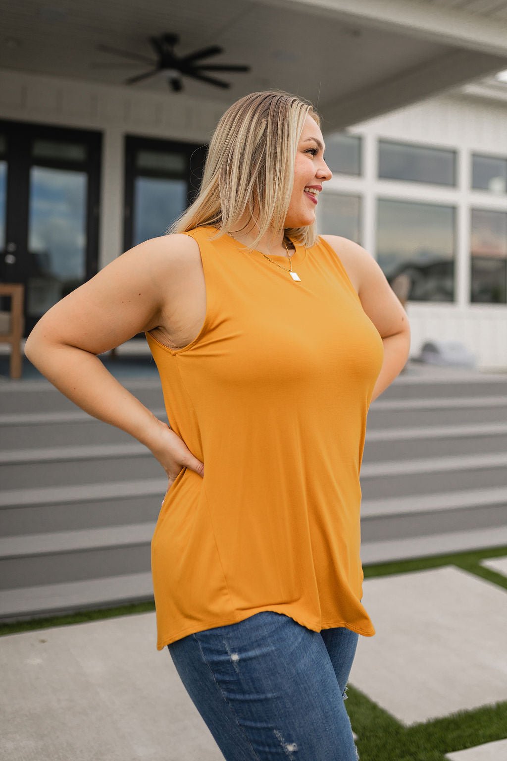 Can't Wait for Spring Hi - Low Sleeveless Top in Mustard (Online Exclusive) - Uptown Boutique Ramona