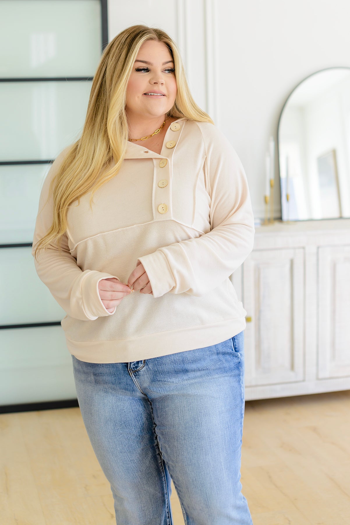 Capture the Day Side Button Hoodie in Oatmeal (Online Exclusive) - Uptown Boutique Ramona