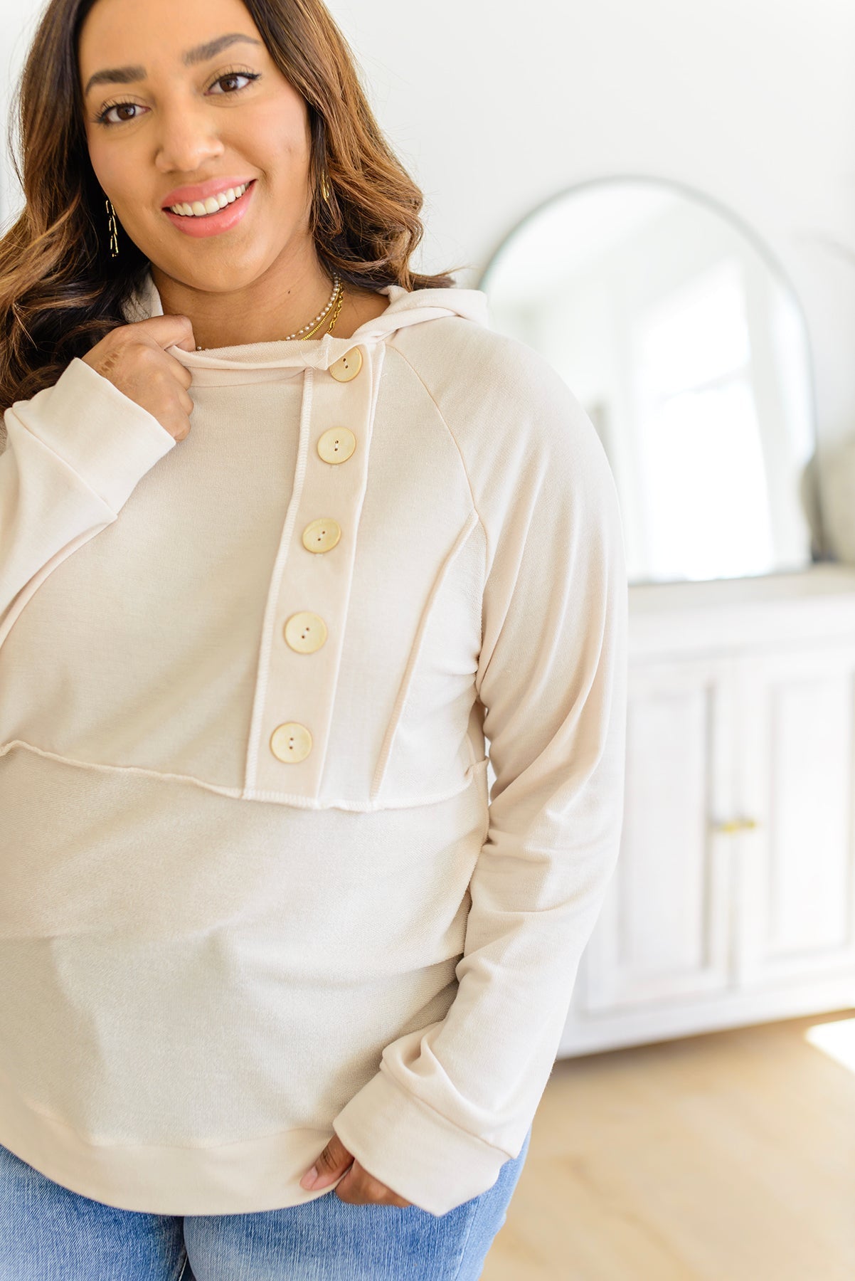 Capture the Day Side Button Hoodie in Oatmeal (Online Exclusive) - Uptown Boutique Ramona