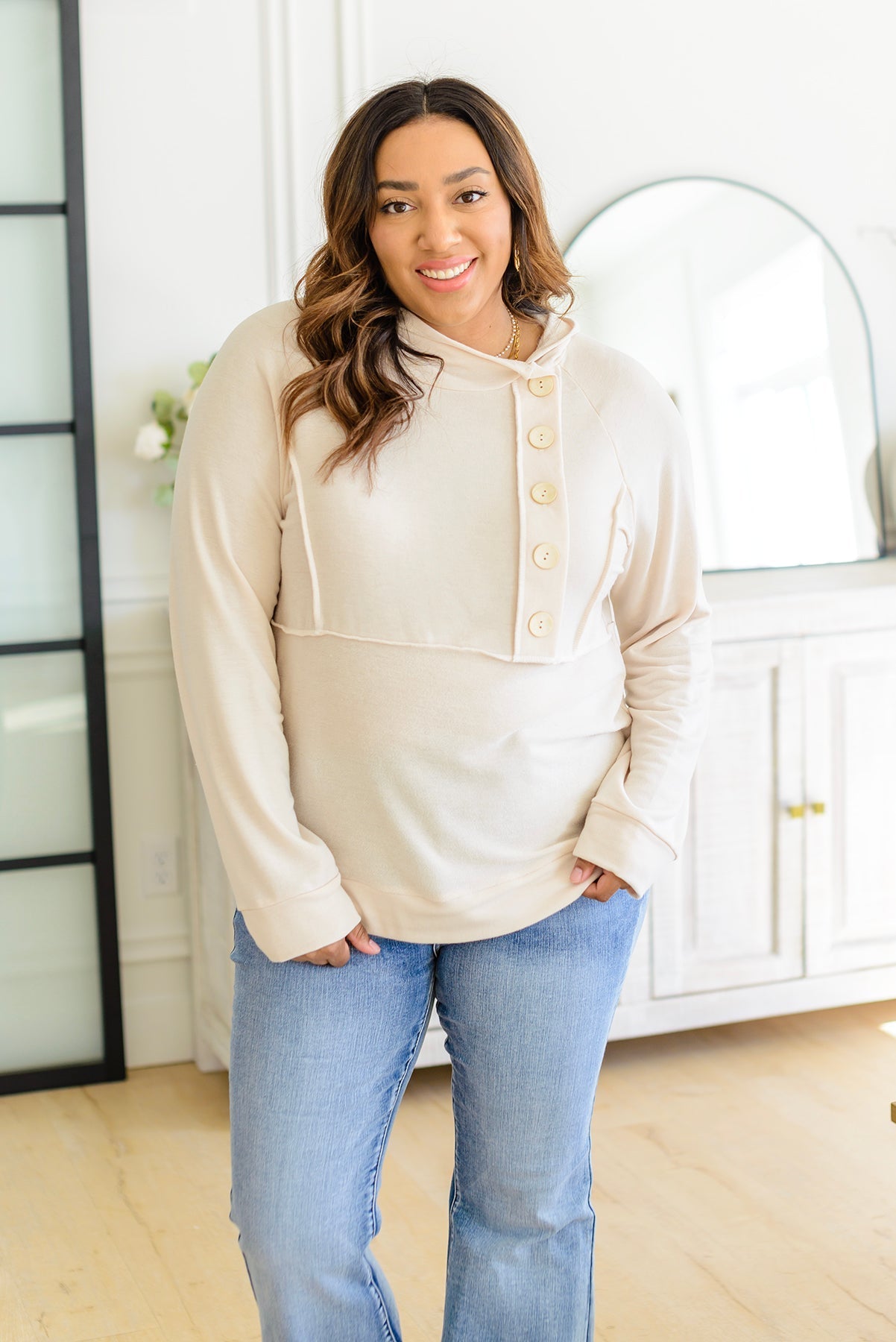 Capture the Day Side Button Hoodie in Oatmeal (Online Exclusive) - Uptown Boutique Ramona