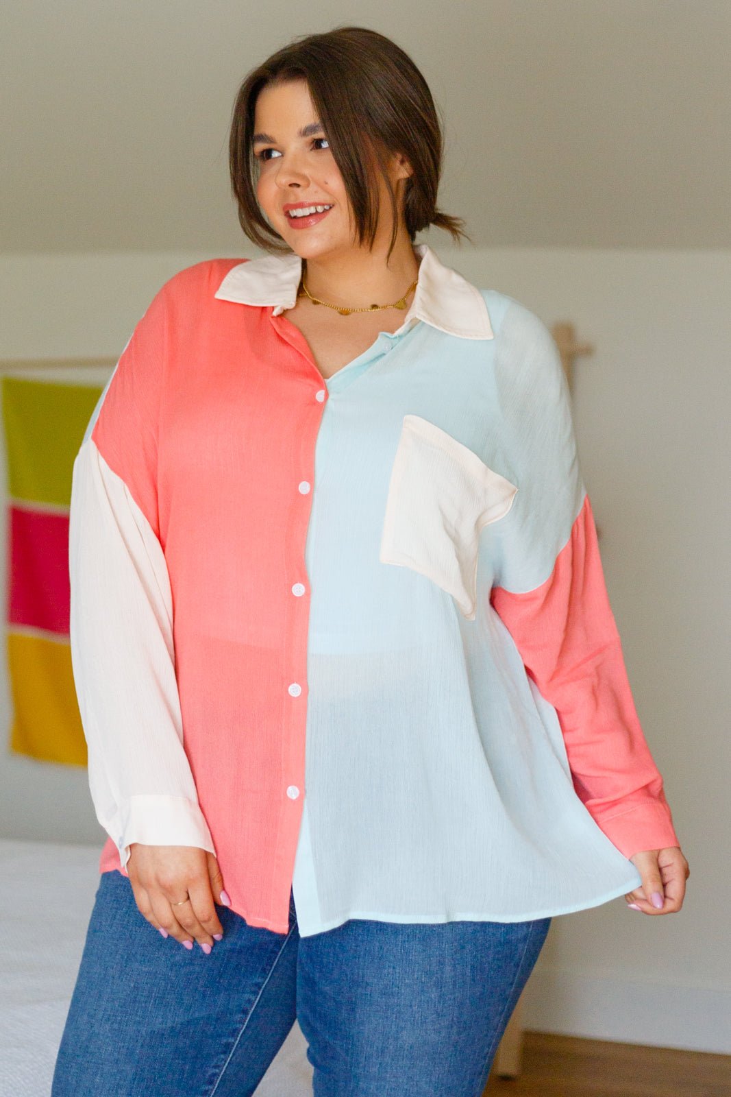 Capture The Day Two Toned Button Up (Online Exclusive) - Uptown Boutique Ramona