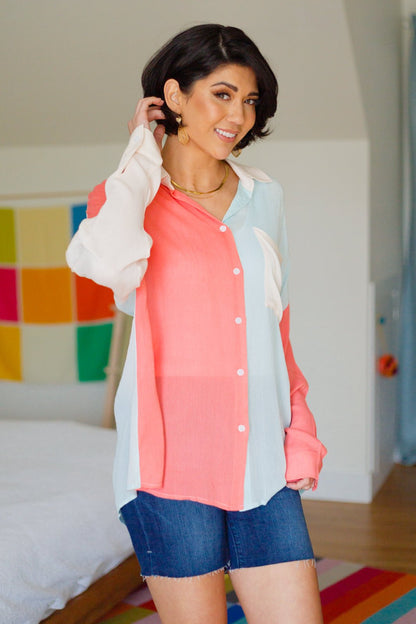 Capture The Day Two Toned Button Up (Online Exclusive) - Uptown Boutique Ramona