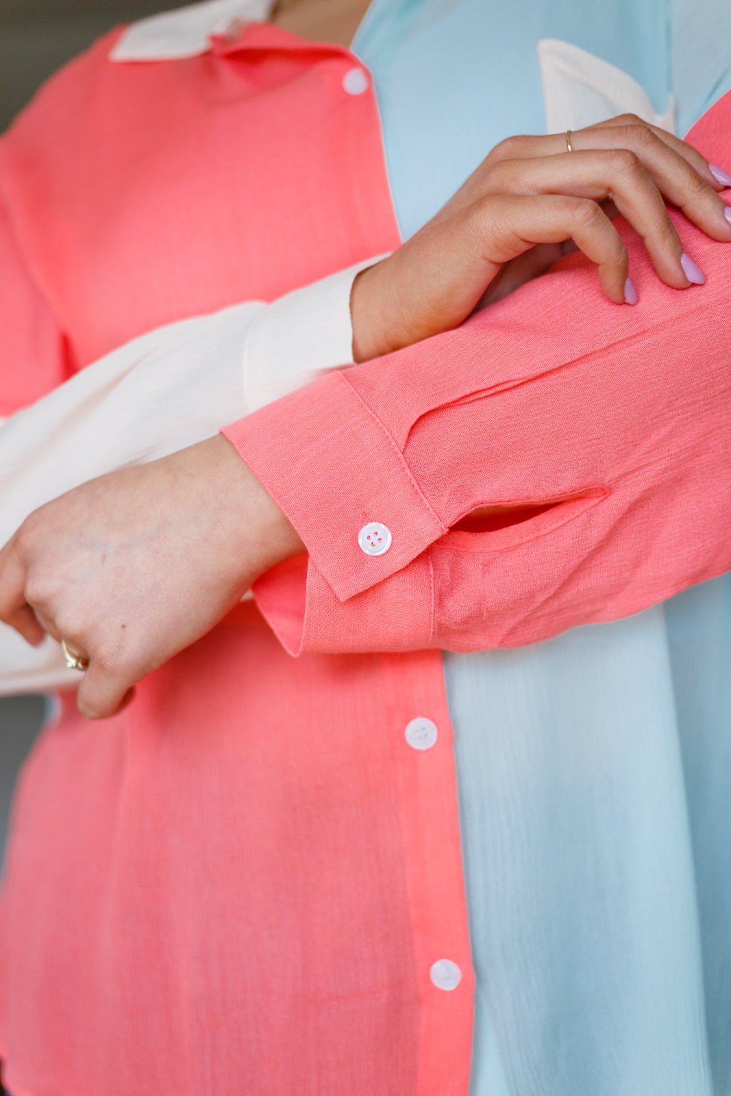 Capture The Day Two Toned Button Up (Online Exclusive) - Uptown Boutique Ramona