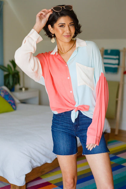 Capture The Day Two Toned Button Up (Online Exclusive) - Uptown Boutique Ramona