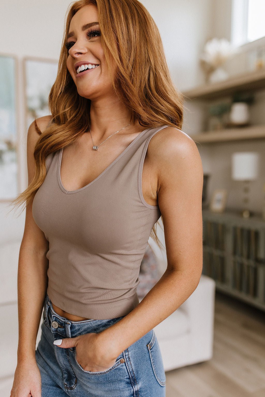 Carefree Seamless Reversible Tank in Light Mocha (Online Exclusive) - Uptown Boutique Ramona