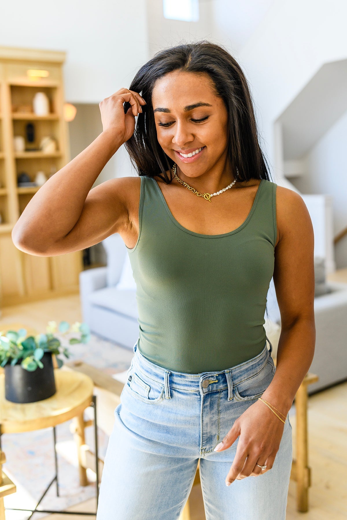 Carefree Seamless Reversible Tank in Olive (Online Exclusive) - Uptown Boutique Ramona